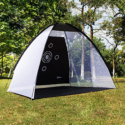 IPOW<sup>&reg;</sup> Golf Practice Net - 10x7ft practice net with target and carry bag for backyard driving or chipping. For use indoor or outdoor, your shots are collected into the net to avoid picking up the ball frequently. Comes with 4 ground stakes to make it more stable even in the wind. Quickly built or folded in just a couple of minutes.